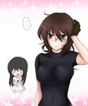  bad_id bad_pixiv_id black_hair blue_eyes blush breasts brown_hair chibi dress food glasses gloves gundam gundam_00 huge_breasts long_hair marimo_danshaku marina_ismail multiple_girls onigiri shirin_bakhtiar short_hair 