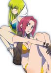  anklet bad_id bad_pixiv_id barefoot bikini bikini_top blue_eyes bracelet breasts c.c. cleavage code_geass gloves green_hair hood hoodie jewelry kallen_stadtfeld large_breasts lowres multiple_girls pink_hair saida_nika short_hair sitting swimsuit vest yellow_eyes 