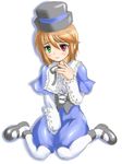  brown_hair frills ginjyasei hat heterochromia pantyhose rozen_maiden short_hair solo souseiseki white_legwear 