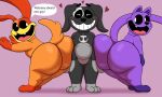 &lt;3 2024 absurd_res anthro bent_over between_butts big_butt black_body black_ears black_fur black_nose black_sclera blush blush_lines butt canid canine canis catnap_(poppy_playtime) colossalstars critters_(poppy_playtime) digital_media_(artwork) dogday_(poppy_playtime) domestic_cat domestic_dog eyes_closed fangs featureless_crotch felid feline felis front_view fur group hand_on_leg hand_on_own_leg happy hi_res jewelry looking_at_another looking_back male male/male mammal multicolored_body multicolored_fur necklace nude orange_body orange_ears orange_fur orange_tail poppy_playtime purple_body purple_ears purple_fur purple_tail sharp_teeth smile smiling_critters standing tail teeth thick_thighs tongue trio white_eyes