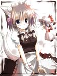  animal_ears bat_wings blue_eyes blue_hair bow chibi dog_ears dog_tail hat izayoi_sakuya kemonomimi_mode maid maid_headdress mashayuki multiple_girls remilia_scarlet silver_hair sketch tail touhou twintails wings 