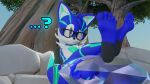 3d_(artwork) 5_toes anthro canid canine chest_crystal chrystix_(twintails3d) crystal digital_media_(artwork) ellipsis eyewear fan_character feet feet_up foot_focus fox glasses hi_res humanoid_feet looking_at_viewer male mammal plantigrade question_mark sega sitting solo sonic_the_hedgehog_(series) toes twintails3d