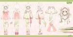  1girl absurdres ahoge animal_ears asymmetrical_legwear boots braid breasts cleavage detached_sleeves double-parted_bangs dress ferret_ears ferret_girl ferret_tail full_body gradient_hair gradient_hoodie gradient_tail green_eyes green_hair green_nails hair_ornament highres jewelry laimu_(vtuber) long_hair medium_breasts multicolored_hair necklace official_art pink_dress pink_nails platform_boots platform_footwear reference_sheet sidelocks single_braid standing striped_clothes striped_thighhighs thighhighs two-tone_hair vinesauce virtual_youtuber white_hair white_thighhighs yenkoes 
