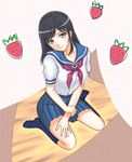  artist_request copyright_request food fruit school_uniform serafuku skirt smile socks solo strawberry 