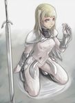  blonde_hair claymore claymore_(sword) dietrich face kneeling long_hair silver_eyes solo sword tea_(nakenashi) weapon 