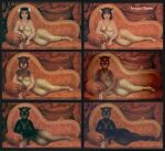 black_body black_fur black_hair breasts clothed clothing disney disney_parks dissolving_clothing dress ear_growth ed_kohn featureless_breasts felid feral flower fur fur_growth furniture ghost growth hair human jewelry lady_hephaestia long_hair looking_at_viewer lying mammal marc_davis necklace necklace_only nude official_art on_side pantherine plant portrait portrait_(object) reclining sofa spirit the_haunted_mansion transformation watermark
