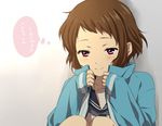  brown_hair hyouka ibara_mayaka jacket pink_eyes rito453 school_uniform serafuku short_hair solo translated 