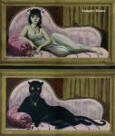 after_transformation before_and_after black_body black_fur black_hair clothed clothing curtains disney disney_parks dress felid female feral flower fur furniture ghost hair human inside jewelry lady_hephaestia long_hair looking_at_viewer mammal marc_davis necklace necklace_only nude official_art pantherine pillow plant portrait pose reclining sofa solo spirit the_haunted_mansion thick_thighs transformation watermark whiskers