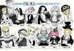  4boys 6+girls ^_^ baby_5 blonde_hair blunt_bangs boa_hancock bow bowtie brothers capelet carina_(one_piece) cigarette closed_eyes commentary_request copyright_name crossed_arms crown cuffs donquixote_doflamingo donquixote_rocinante earrings epaulettes facial_hair fire ghost goatee goggles goggles_around_neck goggles_on_headwear hair_bun handcuffs heart heart_print highres holding horns japanese_clothes jewelry kaya_(one_piece) kimono koala_(one_piece) korean_commentary long_hair maid_headdress middle_finger multiple_boys multiple_drawing_challenge multiple_girls nico_olvia one_eye_closed one_piece one_piece_film:_gold perona ponytail purple_hair rope sabo_(one_piece) scar scar_on_face shadow shimenawa short_hair siblings sidelocks sktkah_7326 sleeveless sleeveless_kimono smile sunglasses trafalgar_law upper_body yamato_(one_piece) 