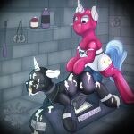 absurd_res animal_genitalia armwear askfrosty bdsm blindfold bodily_fluids bondage bound clothing container cuff_(restraint) cum cum_as_food cum_covered cum_in_container cutie_mark digital_drawing_(artwork) digital_media_(artwork) dungeon duo equid equine erection fancypants_(mlp) feral fleshlight_gag friendship_is_magic gag genital_fluids genitals gimp gimp_mask gimp_suit harness hasbro hi_res horn horse latex latex_armwear latex_clothing latex_legwear latex_mask latex_stockings leaking_precum legwear lube_bottle magic_suppression male male/male male_penetrating mammal mask messy metal_cuffs my_little_pony mythological_creature mythological_equine mythology penetration penis pony precum questionable_consent restraints rubber_clothing sex sex_dungeon sex_slave shackles skinsuit slave stockings submissive tail tight_clothing unicorn vein veiny_penis