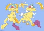accessory ahegao anthro balls band-aid bandage bite biting_lip black_eye_(injury) blue_eyes bodily_fluids bonkers_(series) brainsister breath bruised cartoon_physics clothing cotton_tail cum detachable detachable_balls detachable_ears detachable_genitalia detachable_penis ejaculation fallapart_rabbit fellatio footwear foreskin fur genital_fluids genitals gloves handwear headband hi_res lagomorph looking_pleasured male mammal masturbation modular modular_anatomy one_glove one_sock oral orgasm pattern_clothing pattern_footwear pawpads penile penis sex solo striped_clothing striped_footwear stripes sweat underpaw white_clothing white_gloves white_handwear whoops yellow_body yellow_fur