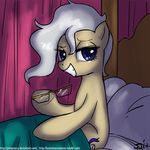  bed blue_eyes cutie_mark equine eyewear female feral friendship_is_magic glasses grey_hair hair holding horse inside john_joseco looking_at_viewer mammal mayor_mare_(mlp) my_little_pony pillow pony sheets sitting smile solo 