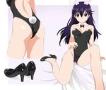  animal_ears ass bad_id bad_pixiv_id bare_legs black_hair bow bowtie bunny_ears bunny_tail bunnysuit detached_collar high_heels karurosugon kuroki_rei long_hair purple_eyes shoes tail vividred_operation 