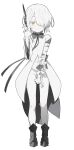 1girl absurdres blue_archive blush colored_skin covered_eyes cross-shaped_pupils hair_over_one_eye highres looking_at_viewer navel s10021 short_hair simple_background sof_(blue_archive) solo symbol-shaped_pupils white_hair white_skin yellow_eyes 