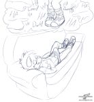 5_fingers anthro bent_leg briefs bullying canid canine canis clothing converse crisp_the_wolf crossed_legs dream erection erection_under_clothing fingers footwear furniture gesture hand_gesture hand_on_chest hand_on_side humiliation humiliation_fetish laugh laughing_at legwear looking_pleasured lying lying_on_sofa male mammal navel on_back on_sofa penis_visible_through_clothing pleased_expression pointing shirtless shoe_fetish shoes simple_background sleeping sneakers socks sofa solo spread_legs spreading tenting text tuft underwear wet_dream white_background white_clothing white_underwear wolf wolfblade