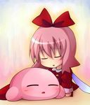  1boy 1girl eyes_closed fairy hair_ornament kirby kirby_(series) kirby_64 nintendo open_mouth opon_mouth pink_hair ribbon ribbon_(kirby) wings 