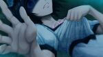  1girl aqua_eyes black_bow black_hair black_sash black_trim blue_dress blue_eyes blue_hat bow breasts chest_bow clenched_teeth clutching_chest collar collarbone crying crying_with_eyes_open dress dutch_angle dying flying_teardrops frilled_collar frilled_hat frills from_below game_cg hat heart_attack highres huke imminent_death medium_breasts medium_hair motion_blur motion_lines night night_sky official_art outdoors palms parted_lips pink_frills pink_lips puffy_short_sleeves puffy_sleeves pulling_own_clothes ringed_eyes sash scared shiina_mayuri shiny_lips short_sleeves sky solo spoilers square_pupils star_(sky) steins;gate steins;gate:_linear_bounded_phenogram streaming_tears tareme teardrop tears teeth waist_sash wide-eyed 
