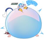 2025 air_inflation alpha_channel beastieball belly big_belly bildit_(beastieball) bloatable blue_belly bodily_fluids dialogue digs_(bloatable) hose hose_inflation huge_belly hyper hyper_belly hyper_inflation inflation motion_lines simple_background sweat transparent_background