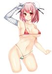  bad_id bad_pixiv_id bandages bikini bun_cover double_bun ibaraki_kasen micro_bikini pink_eyes pink_hair short_hair simple_background solo swimsuit touhou white_background yutazou 