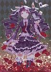  bad_id bad_pixiv_id black_hair black_legwear card celestia_ludenberck danganronpa danganronpa_1 dress drill_hair flower frills gothic_lolita hairband highres lolita_fashion lolita_hairband long_hair nae_(artist) necktie petals playing_card red_eyes rose solo tears thighhighs twin_drills twintails 