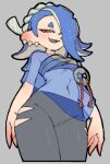 2025 blue_clothing blue_eyebrows blue_topwear bottomwear breasts cephalopod chest_wraps clothed clothed_female clothed_humanoid clothing digital_drawing_(artwork) digital_media_(artwork) ear_piercing eyebrows female female_humanoid fingers front_view grey_background grey_bottomwear grey_clothing grey_pants hip_cutout humanoid light_body light_skin marine mollusk navel nintendo octarian octoling open_mouth open_smile pants pantsu-ripper piercing pseudo_hair pseudo_hair_over_eye red_eyes shiver_(splatoon) simple_background small_breasts small_waist smile smirk solo splatoon tentacle_hair tentacles topwear translucent translucent_clothing translucent_topwear wraps