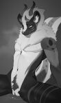 4_horns andromorph anthro athletic athletic_andromorph athletic_anthro athletic_intersex bluefoxsart curved_horn dragon felix_(oolongmatchatea) fur furred_dragon furred_scalie genitals grey_background greyscale half-closed_eyes hi_res horn humanoid_genitalia humanoid_pussy intersex mane monochrome multi_horn muscle_tone mythological_creature mythological_scalie mythology narrowed_eyes nude nude_andromorph nude_anthro pecs pubes pussy scalie simple_background trans_(lore) trans_man_(lore)