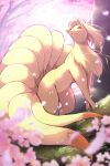 2025 9_tails ambiguous_feral ambiguous_gender black_nose canid canine cherry_blossom day depth_of_field digitigrade feral flower forest fur generation_1_pokemon grass hi_res light lighting looking_up mammal mouth_closed multi_tail ninetales nintendo outside plant pointy_ears pokemon pokemon_(species) prick_ears prunus_(flower) quadruped red_sclera ruff rumine shaded snout solo spring_(season) tail tan_body tan_ears tan_fur tan_tail tree white_eyes