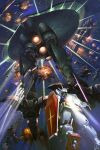  2022 artist_request asteroid battle big_zam claws core_booster core_fighter dated earth_federation_space_forces energy_beam energy_sword explosion firing fleet gundam gundam_perfect_file highres holding holding_sword holding_weapon machinery mecha mecha_focus mobile_suit mobile_suit_gundam musai no_humans official_art painting_(medium) realistic rick_dom robot rx-78-2_gundam salamis_class scan science_fiction shield signature size_difference space spacecraft star_(sky) starfighter sword talons thrusters traditional_media walker_(robot) weapon zaku_ii zeon zero_gravity 