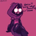 1:1 2025 absurd_res ambiguous_gender anon anthro anthro_anon arrow_sign artist_name bear big_butt bodily_fluids butt clothing colored crossed_legs digital_drawing_(artwork) digital_media_(artwork) duo english_text epic_games eye_scar facesitting facial_scar fortnite fur hi_res hood katovox mammal open_mouth pixel_(artwork) purple_body purple_clothing purple_hood raven_team_leader scar shaded shadow_face simple_background sitting sitting_on_another sweat text thick_thighs white_eyes