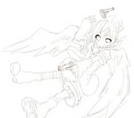  gun highres inaresi kagamine_len lineart male_focus monochrome smile solo vocaloid weapon wings 