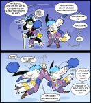 antennae_(anatomy) bat_wings blue_hair blue_nose blue_wings boots bottomwear clothing comic dialogue english_text erakir erakir_(character) fingerless_gloves footwear fur gloves hair handwear hi_res hypnosis ivalician_moogle jacket legwear magical_transformation membrane_(anatomy) membranous_wings mid_transformation mind_control pattern_clothing pattern_legwear pattern_scarf pom_antennae scarf shoes shorts shrinking size_transformation speech_bubble striped_clothing striped_legwear striped_scarf stripes text topwear transformation trevor-fox twinning whiskers white_body white_fur wings wings_flapping