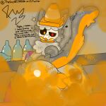 anthro anus balls big_butt biohazard_symbol blush bodily_fluids butt digital_media_(artwork) domestic_cat drunk fart fart_cloud fart_fetish felid feline felis femboy freeway_(freewaythecat) freewaythecat fur genitals grey_body hair hazard_symbol hi_res male mammal nude orange_body orange_fur raised_tail simple_background solo substance_intoxication symbol tail text traffic_cone