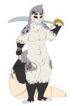absurd_res american_opossum anthro arm_tattoo black_markings cutlass ear_piercing eyebrow_piercing facial_piercing fangs feet finger_tattoo fingerless_(marking) freckles gesture grey_markings hand_gesture hi_res long_tail male mammal markings marsupial melee_weapon piercing pointing pointing_down possumgod red_eyes ryder_the_pirate_(possumgod) solo sword tail tail_tattoo tattoo teeth thick_tail toeless_(marking) torn_ear weapon white_body wrist_tattoo