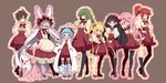  6+girls absurdres ahoge animal_ears apron argyle argyle_legwear bike_shorts black_hair black_legwear blonde_hair blue_eyes blue_hair bow brackmmm braid breasts brown_background brown_eyes brown_hair bunny_ears child drill_hair drooling flat_chest frills glasses green_eyes green_hair grey_eyes grin hair_bow hair_ornament hairclip hand_on_hip headdress heterochromia highres huge_breasts impossible_clothes impossible_shirt labcoat large_breasts lolita_fashion long_hair mary_janes multiple_girls open_mouth original pantyhose ponytail purple_eyes red_eyes red_hair school_uniform shirt shoes simple_background skirt smile standing striped striped_legwear stuffed_animal stuffed_toy thighhighs twin_drills twintails two_side_up very_long_hair yellow_eyes 