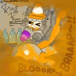 anthro anus balls big_butt biohazard_symbol blep blush bodily_fluids butt digital_media_(artwork) domestic_cat drunk fanning_nose fart fart_cloud fart_fetish felid feline felis femboy freeway_(freewaythecat) freewaythecat fur genitals grey_body hair hazard_symbol hi_res huge_butt male mammal nude one_eye_closed orange_body orange_fur simple_background solo substance_intoxication symbol tail text tongue tongue_out traffic_cone wink