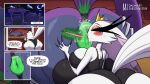 anal anatid anseriform anserinae anthro anus avian avian_demon big_breasts big_butt bird black_text breasts butt butt_sniffing clothing crown dalwnsfw demon dialogue duo equid equine eyelashes female fur hair headgear helluva_boss hi_res horse long_eyelashes long_hair male mammal one-piece_swimsuit oral pink_eyes raised_tail rimming sex sniffing speech_bubble stella_(helluva_boss) swan swimwear tail text tongue tongue_out white_body white_fur white_hair