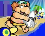 2025 3_toes 4:3 5_fingers ambiguous_feral ambiguous_gender anthro beach beak bent_leg blue_body blue_eyes blue_skin blue_sky blue_tail boogie_board bottomwear bra brown_eyebrows brown_tail_tuft captainquack64 cataquack chubby_cheeks city cityscape clothed clothed_anthro clothed_female clothing cloud colored day digital_drawing_(artwork) digital_media_(artwork) ear_piercing elephant elephant_daisy elephantid eyebrows eyelashes feet female female_anthro feral fingers flower_ear_piercing fully_clothed fully_clothed_anthro fully_clothed_female green_clothing green_eyes green_hat green_headwear group hat headgear headwear hi_res holding_boogie_board holding_object larger_anthro larger_female light lighting mammal mario_bros mario_kart_world midriff navel nintendo open_mouth open_smile outside piercing princess princess_daisy princess_daisy_(swimwear)_(mario_kart_world) proboscidean proboscis_(anatomy) red_tongue royalty running shaded shorts size_difference sky smaller_ambiguous smaller_feral smile sports_bra sunlight tail tail_tuft tan_body tan_skin tan_tail toes tongue trio trunk_(anatomy) tuft underwear water yellow_beak yellow_bottomwear yellow_bra yellow_clothing yellow_sclera yellow_shorts yellow_sports_bra yellow_underwear
