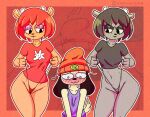 anthro black_hair bodily_fluids bovid canid canine canis caprine clothed clothing digital_media_(artwork) domestic_dog embarrassed female fur group hair horn lammy_lamb male male/female mammal masornydraws parappa parappa_the_rapper rammy_lamb sheep shirt simple_background sony_corporation sony_interactive_entertainment tail topwear trio um_jammer_lammy underwear