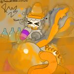 alcohol anthro anus balls beverage big_butt biohazard_symbol blush bodily_fluids bone butt digital_media_(artwork) domestic_cat drunk eyes_closed fart fart_cloud fart_fetish feces felid feline felis femboy freeway_(freewaythecat) freewaythecat fur genitals grey_body hair hazard_symbol hi_res huge_butt male mammal mask nude orange_body orange_fur raised_tail shocked simple_background skull skull_mask solo substance_intoxication symbol tail tail_motion tailwag text traffic_cone