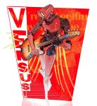  1other android electric_guitar energy_wings full_body guitar holding holding_guitar holding_instrument instrument joints music playing_guitar playing_instrument rdif_hk red_background robot_joints ultrakill v2_(ultrakill) white_background 