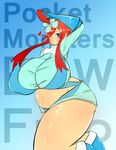  1girl blue_eyes blush breasts fat fuuro_(pokemon) gigantic_breasts gym_leader heart highres hips pokemon red_hair tensai427 thick_thighs thighs wide_hips 