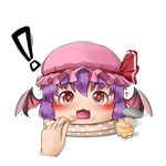  1girl blush custard fang hands happy hat heart highres kitsunerider open_mouth pillow purple_hair red_eyes remilia_scarlet saliva solo sparkle spoon teeth tongue touhou transparent_background wings yukkuri_shiteitte_ne 