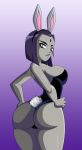  animal_ears ass blue_hair breasts bunny_ears bunnysuit dc_comics grey_skin purple_eyes purple_hair raven_(dc) ravenravenraven short_hair solo teen_titans thick_thighs thighs 