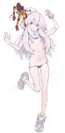  1girl absurdres bandaid bandaids_on_nipples black_panties blue_eyes bracelet breasts commentary deux_murasame flat_chest freckles full_body grey_hair grey_shoes gundam gundam_gquuuuuux gunpla hair_between_eyes highres jewelry long_hair looking_at_viewer model_kit panties parted_lips pasties plaid_clothes plaid_scarf psycho_gundam_(gquuuuuux) reactive_armor revision ryo_(tg290) scarf shoes simple_background small_breasts solo standing standing_on_one_leg topless_female underwear white_background white_scarf 