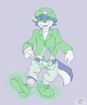 5_fingers animate_inanimate anthro balls black_body black_fur bodily_fluids bottomwear bottomwear_down briefs bulge canid canine canis clothed clothing coat crisp_the_wolf cross-eyed cursed_object dancing dazed ejaculation erection fingers footwear forced forced_exposure fur genital_fluids genitals green_bottomwear green_clothing green_coat green_footwear green_pants green_shoes green_topwear half-closed_eyes hat headgear headwear humanoid_genitalia humanoid_penis hypnosis hypnotic_clothing hypnotic_eyes leprechaun leprechaun_hat magic male mammal mind_control narrowed_eyes open_mouth pants pants_around_thighs pants_down partially_clothed penis penis_through_underwear ringed_eyes shirt shoes simple_background smile smiling_at_viewer socks solo tail tap_dancing tap_shoes topwear underwear wardrobe_malfunction white_body white_clothing white_fur white_underwear wolf wolfblade