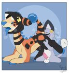 alolan_form alolan_meowth animal_genitalia balls berri_(cheriappo) blush bodily_fluids coin cunnilingus dice_(flowerbud) duo farigiraf feline_genitalia feral flowerbud generation_7_pokemon generation_9_pokemon genital_fluids genitals heart_eyes heart_symbol hi_res hooves hybrid_pokemon looking_pleasured male male/male nintendo onomatopoeia oral penile_spines penis pokemon pokemon_(species) precum raised_leg regional_form_(pokemon) sex sound_effects teeth text tongue tongue_out vaginal vaginal_fluids