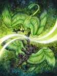 absurd_res armor avian black_armor book_cover cover dragonlovers duo feathers female female/female feral green_body green_feathers gryphon hi_res knight magic mythological_avian mythological_creature mythology natoli talonia_bloodscale valyen warrior