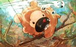  animal_focus beaver bidoof branch bubble buck_teeth hashtag-only_commentary holding holding_stick no_humans pokemon pokemon_(creature) stick tan_hanem teeth underwater 