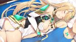  1boy 1girl arm_between_breasts arm_hug armor ass bare_shoulders between_breasts blonde_hair blush breasts cleavage closed_eyes commentary_request dress earrings elbow_gloves gloves hetero jewelry large_breasts long_hair lying mythra_(xenoblade) on_side panties pantyshot parted_lips rex_(xenoblade) sleeping tiara underwear white_dress white_gloves white_panties xenoblade_chronicles_(series) xenoblade_chronicles_2 yappen 