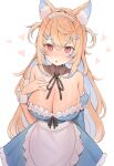  1girl :o alternate_costume animal_ear_fluff animal_ears apron bandaid bandaid_hair_ornament black_ribbon blonde_hair blue_dress blue_hair blue_sleeves blush breasts cleavage colored_inner_animal_ears colored_inner_hair commentary detached_collar detached_sleeves dog_ears dog_girl dress fuwawa_abyssgard hair_ornament hairpin hand_on_own_chest heart highres hololive hololive_english large_breasts long_hair looking_at_viewer maid maid_headdress multicolored_hair multiple_hairpins neck_ribbon parted_lips pink_eyes ribbon shiny_skin solo strapless strapless_dress streaked_hair sweat szuukie two-tone_hair two_side_up very_long_hair virtual_youtuber waist_apron white_apron white_background white_wrist_cuffs wrist_cuffs 
